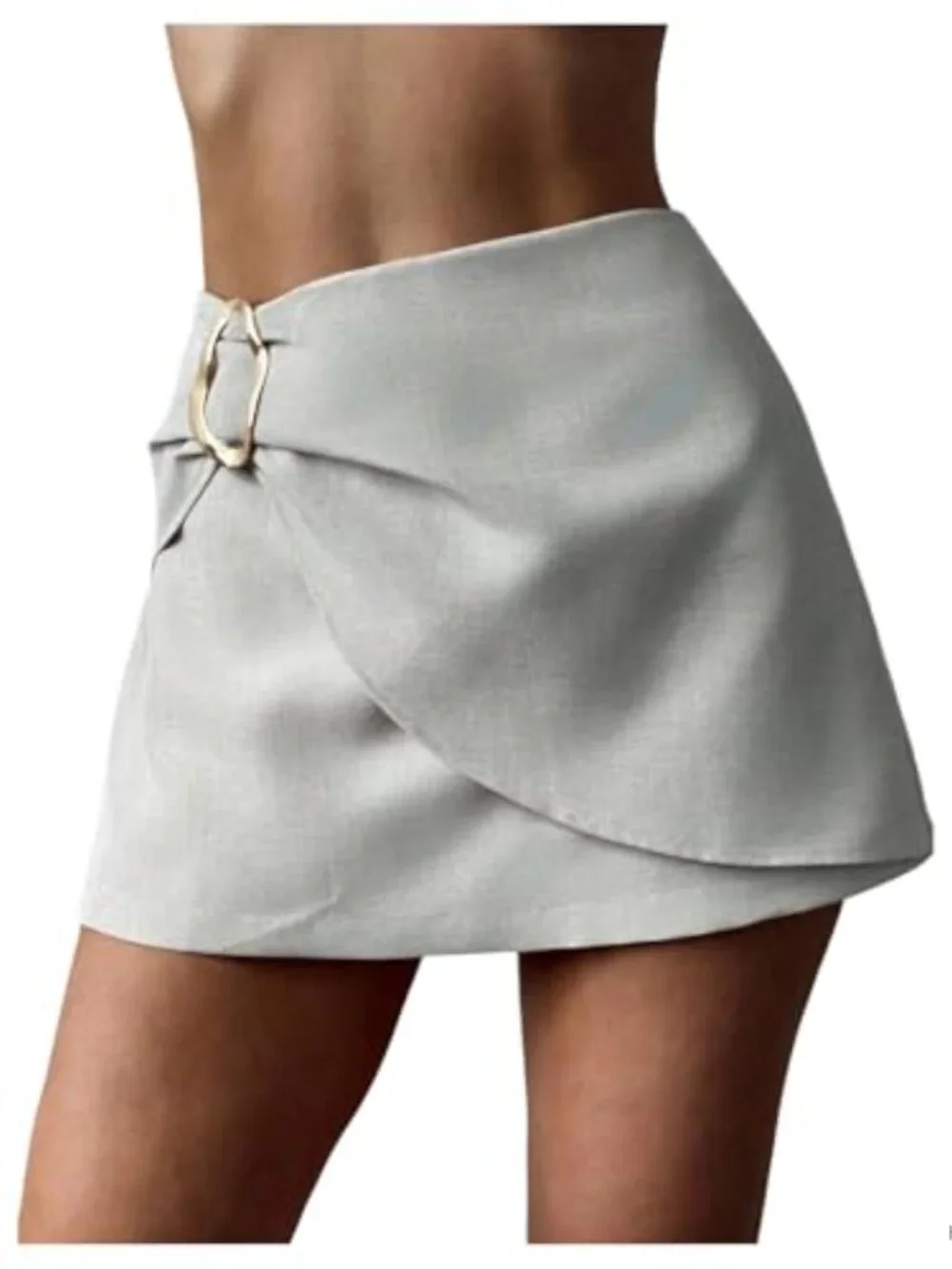 Wrap Mini Skirt High Waisted Skort Ruched A-Line Polyester No Stretch Dressy